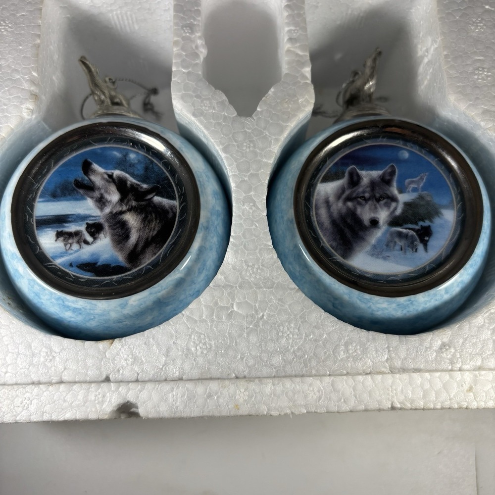 Bradford Editions 1997 Wolf Ornaments Spirit of the Wilderness Lot Of 2